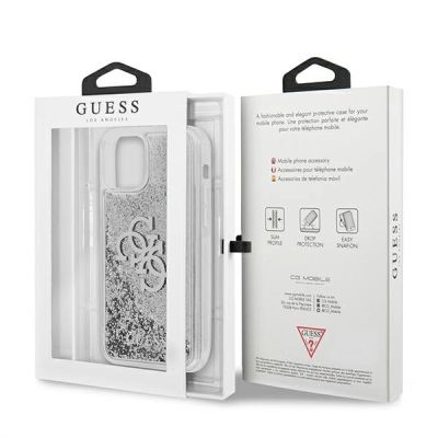 8. Etui Guess 4G Big Liquid Glitter na iPhone 12 Pro Max - srebrne