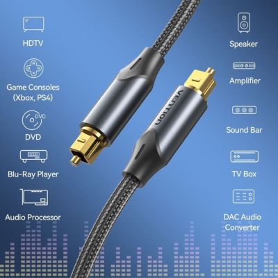 6. Kabel audio optyczny Vention w oplocie z aluminiowym złączem 5m czarny