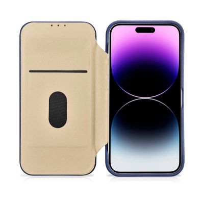 18. iCarer CE Premium Leather Folio Case skórzane etui iPhone 14 Pro z klapką magnetyczne MagSafe niebieski (WMI14220714-BU)