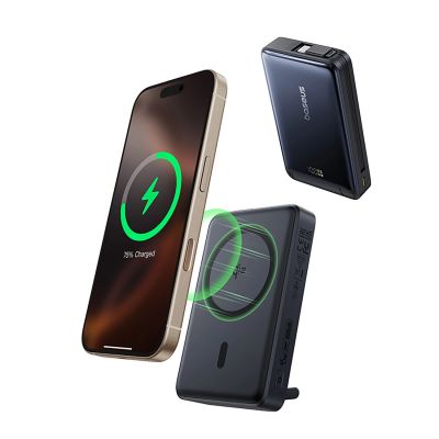 2. Powerbank Baseus Nomos 10000mAh 45W Qi2 z podstawką kompatybilny z MagSafe z wbudowanym kablem USB-C - czarny