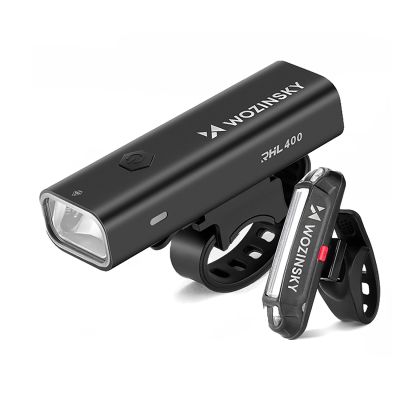 Zestaw lampek rowerowych Wozinsky WSBLB2 przednia (400 lm) USB-C i tylna USB micro - czarny