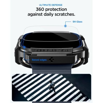 5. Etui Spigen Rugged Armor + Szkło hartowane 9H na Apple Watch Ultra 49 mm - czarne matowe