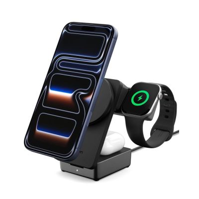 2. Ładowarka bezprzewodowa magnetyczna Spigen Essential Qi2.2 25W 3in1 MagSafe - czarna