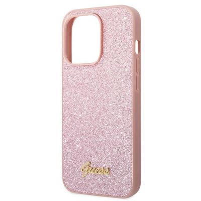 6. Etui Guess Glitter Script na iPhone 14 Pro Max - różowe