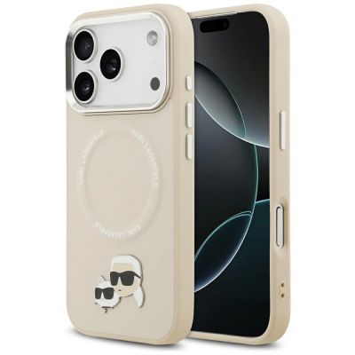 Etui Karl Lagerfeld Karl & Choupette Pins MagSafe do iPhone 17 Pro Max - beżowe