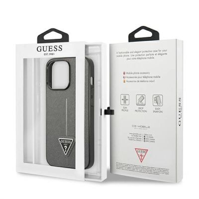 8. Etui Guess Saffiano Triangle Logo na iPhone 13 Pro / 13  6,1" - srebrne