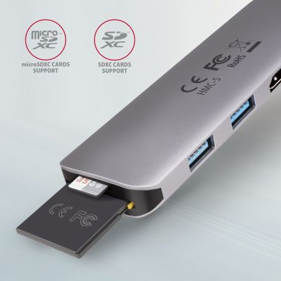 3. Axagon HMC-5 stacja dokująca Przewodowa USB 3.2 Gen 1 (3.1 Gen 1) Type-C Szary