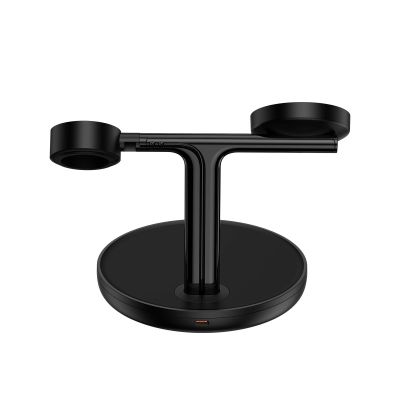 4. Baseus Swan ładowarka indukcyjna (kompatybilna z MagSafe) stojak do iPhone, Apple Watch, AirPods + kabel USB-C 1m czarny (WXTE000101)