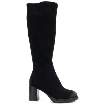 2. Kozaki damskie zamszowe na obcasie czarne Potocki SZ12849