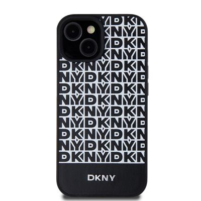 3. Etui DKNY Leather Printed Pattern Metal Logo MagSafe na iPhone 15 / 14 / 13 - czarne