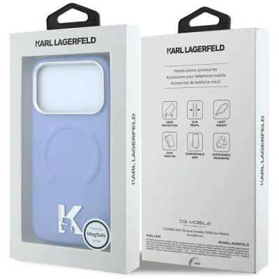 8. Etui Karl Lagerfeld Grained Embossed Ring & Kameo Logo MagSafe na iPhone 18 Pro / 17 Pro - jasnoniebieskie