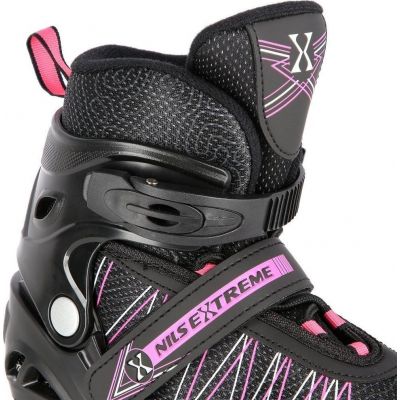6. Łyżworolki NILS Extreme NH11912 A 2w1 czarno-różowe rozm. M (35-38) z wymienną płozą hokejową