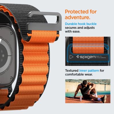 14. Pasek Pasek Spigen WBF1 na Apple Watch 44 / 45 / 46 / 49 mm - czarno-pomarańczowy