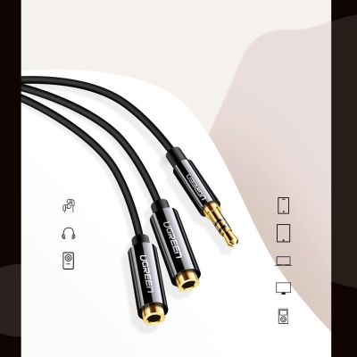 3. Ugreen kabel przewód rozdzielacz słuchawkowy 3,5 mm mini jack AUX 25cm czarny (20816)