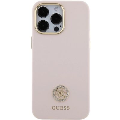3. Etui Guess Silicone Logo Strass 4G na iPhone 15 Pro Max - różowe