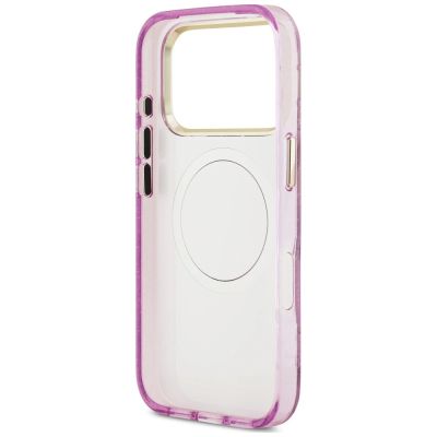 7. Etui Guess IML Glitter Flowers Triangle MagSafe na iPhone 18 Pro Max / 17 Pro Max - fioletowe