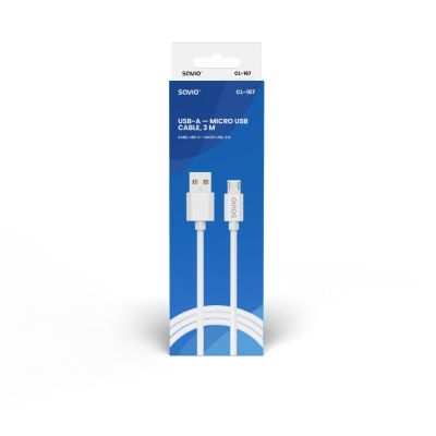 2. SAVIO KABEL USB-A – MICRO USB, 3 M, BIAŁY, CL-167