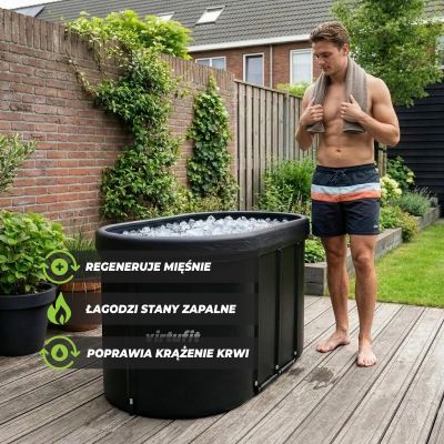 4. VIRTUFIT WANNA LODOWA OWALNA 500 LITRÓW ANTRACYT Z AKCESORIAMI