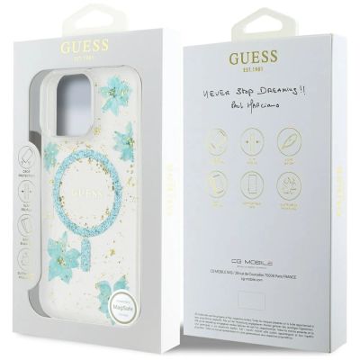 8. Etui Guess Resin Flowers Glitter MagSafe na iPhone 16 Pro - przezroczysto-zielone