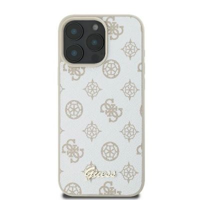3. Etui Guess Peony Script Logo MagSafe na iPhone 16 Pro - białe