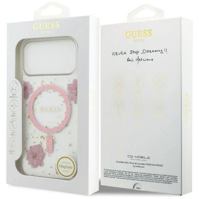 8. Etui Guess Resin Flowers Glitter MagSafe na iPhone 17 Pro Max - różowe