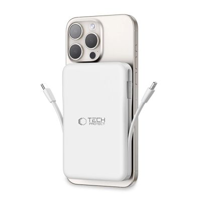 9. Powerbank Tech-Protect LifeMag PB31 z MagSafe 10000mAh 15W USB-C / USB-A / wbudowane kable USB-C / Lightning - biały