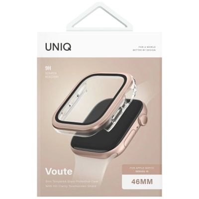 5. Etui ze szkłem hartowanym UNIQ Voute na Apple Watch 10 46 mm - różowo-złota