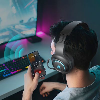 15. Słuchawki gamingowe QCY Heroad V200 Tri-Mode z dźwiękiem 7.1 baterią 240 h i odczepianym mikrofonem - czarne