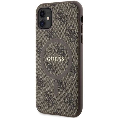 2. Etui Guess 4G Collection Leather Metal Logo MagSafe na iPhone 11 / XR - brązowe