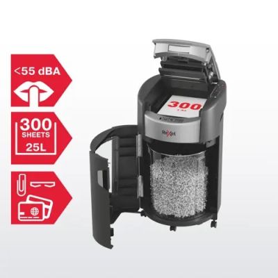 4. Niszczarka Rexel ShredMax AutoFeed+ 300X, P4, 300 kartek, 25 l kosz
