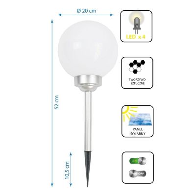 9. LAMPA SOLARNA KULA MLECZNA 20x53,5CM