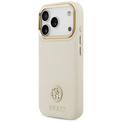 2. Etui Guess Grained Strass Logo MagSafe na iPhone 17 Pro - beżowe