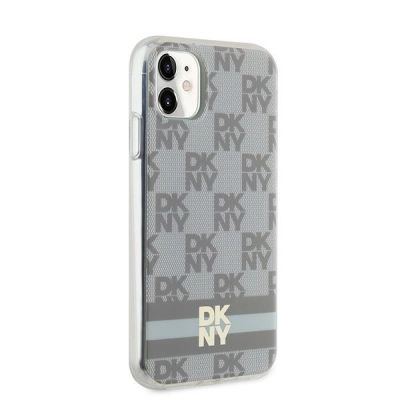 4. Etui DKNY IML Checkered Mono Pattern & Printed Stripes MagSafe na iPhone 11 / Xr - beżowe
