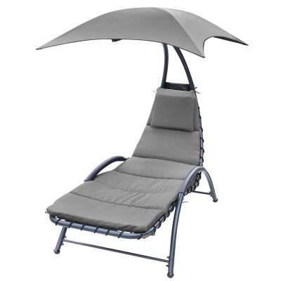 13. LEŻAK FOTEL Z PARASOLEM BERGAMO 200x125x180CM SZARY