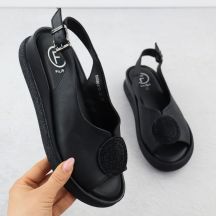 Sandały damskie na koturnie z cyrkoniami czarne Filippo DS6984