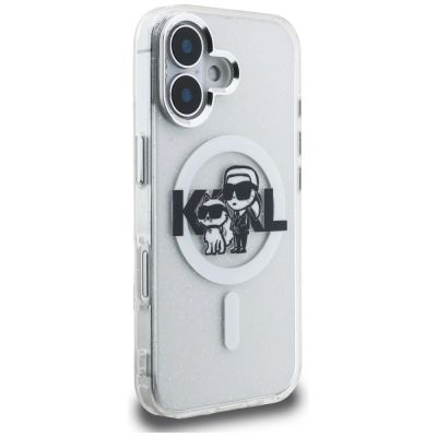 4. Etui Karl Lagerfeld IML Glitter Karl & Choupette Sketch Logo MagSafe do iPhone 16 - przezroczyste