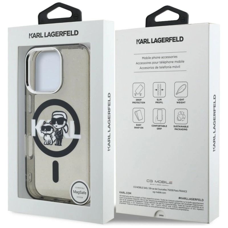 8. Etui Karl Lagerfeld IML Glitter Karl & Choupette Sketch Logo MagSafe na iPhone 16 Pro Max - czarne