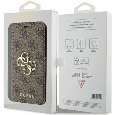 7. Etui Guess 4G Big Metal Logo na iPhone 13 / 14 / 15 - brązowe