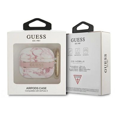 3. Etui Guess Marble Strap Collection na AirPods 3 cover - różowe