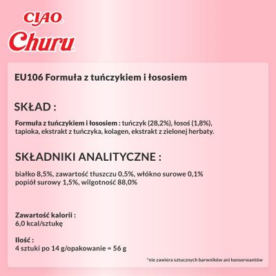 7. Przysmak CHURU Tuńczyk z łososiem dla kota 4x14g