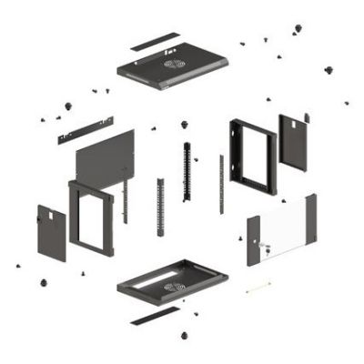 21. Szafa instalacyjna rack wisząca 19" 6U 540x350 czarna drzwi przeszklone LANBERG (Flat Pack)