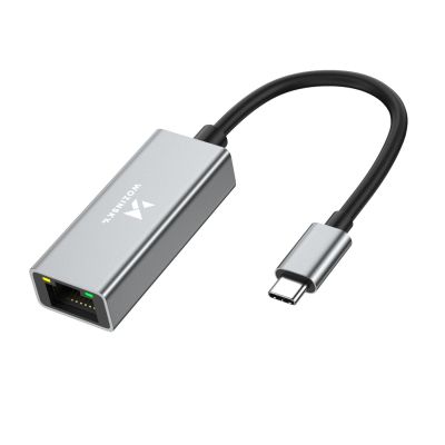 2. Adapter sieciowy Wozinsky WAU-45C Ethernet karta sieciowa LAN Gigabit RJ45 1000 Mb/s USB-C - szara