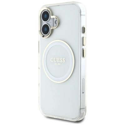 2. Etui Guess IML Metal Colored Circle Classic Logo MagSafe na iPhone 16 - białe