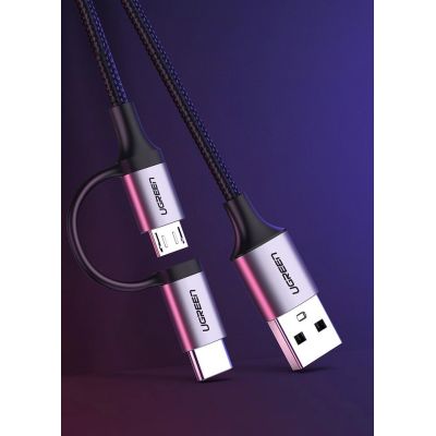 10. Ugreen kabel przewód 2w1 USB - micro USB / USB Typ C 1m 2,4A czarny (30875)