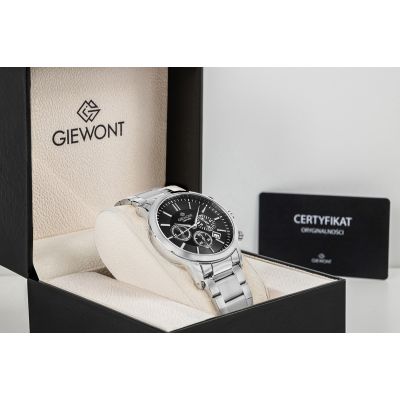8. Zegarek Męski Giewont Chronograph Sapphire Srebrno Czarny GW8510-B1