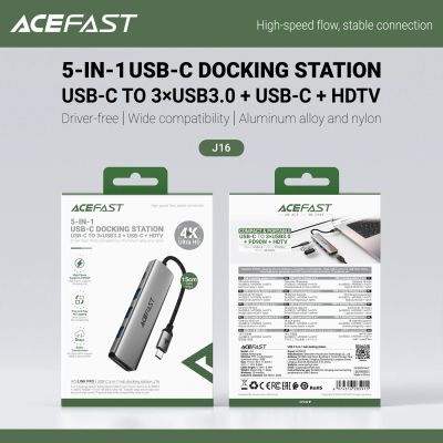 6. Hub USB Acefast J16 stacja dokująca USB-C 5w1 HDMI 4K 60Hz PD90W - szara
