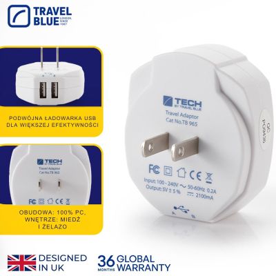 3. TRAVEL BLUE ŁADOWARKA SIECIOWA 2 USB - USA