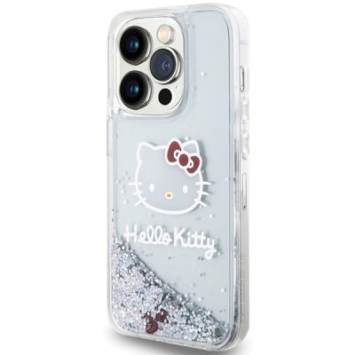2. Etui Hello Kitty Liquid Glitter Charms Kitty Head na iPhone 15 Pro - srebrne