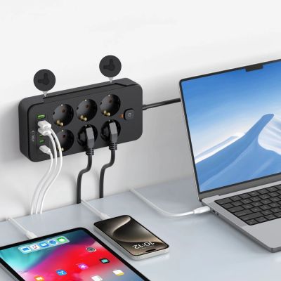 5. Listwa zasilająca Tech-Protect PC6X6 6 gniazd 240V + 3xUSB-A + 3xUSB-C 200cm - czarna