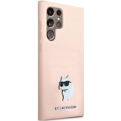 4. Etui Karl Lagerfeld Silicone Choupette Metal Pin na Samsung Galaxy S23 Ultra - różowe
